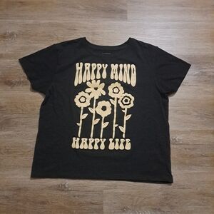 MODERN LUX Happy Mind Happy Life Black T-Shirt Gold Lettering Women's Size XXL